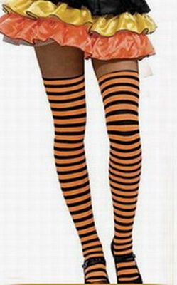 Halloween Pumpkin Orange and Black Striped Thigh High Stockings